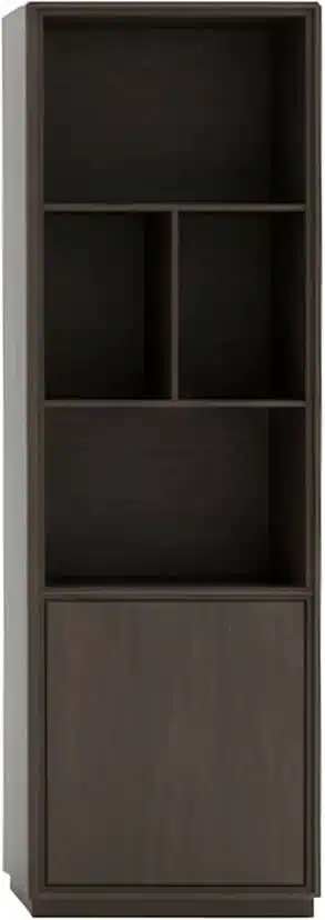 Oulu boekenkast linksdraaiend met 1 deur en 4 open vakken. Leverbaar in 3 kleuren.