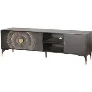 TV-dressoir zwart mangohout 3 deuren en 2 open vakken 190 cm