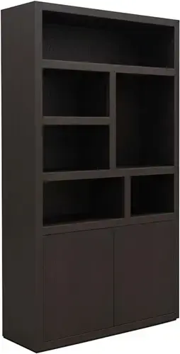 Tampere boekenkast 120 met 2 deuren en 6 open vakken. Leverbaar in 3 kleuren.