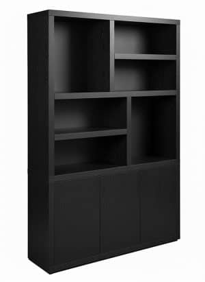 Tampere boekenkast 160 met 3 deuren en 6 open vakken. Leverbaar in 3 kleuren.