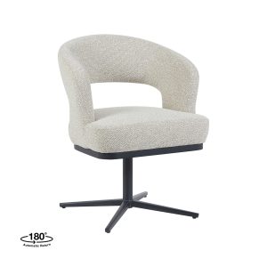 LABEL51 Eetkamerstoel Monaco - Naturel - Boucle - Zwart Metalen Frame