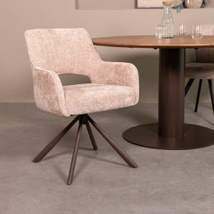 LABEL51 Eetkamerstoel Bergerac - Naturel - Chenille - Brons Metalen Frame