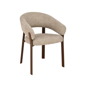 LABEL51 Eetkamerstoel Sato - Beige - Geweven - Walnoot Houten Frame