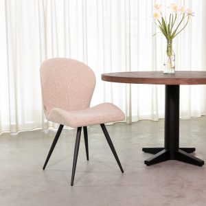 LABEL51 Eetkamerstoel Sil - Naturel - Boucle - Zwart Metalen Frame