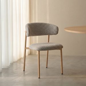 LABEL51 Eetkamerstoel Kaito - Beige - Geweven - Naturel Houten Frame