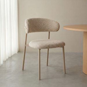 LABEL51 Eetkamerstoel Kaito - Beige - Geweven - Beige Metalen Frame