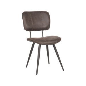 LABEL51 Eetkamerstoel Fos - Antraciet - Leder - Zwart Metalen Frame