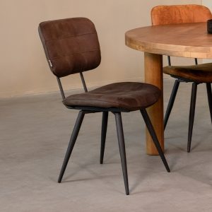 LABEL51 Eetkamerstoel Gus - Antraciet - Kunstleder - Zwart Metalen Frame