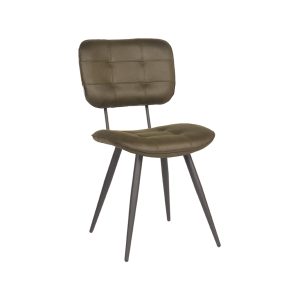 LABEL51 Eetkamerstoel Gus - Army - Kunstleder - Zwart Metalen Frame