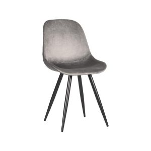 LABEL51 Eetkamerstoel Capri - Grijs - Velvet - Zwart Metalen Frame