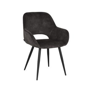 LABEL51 Eetkamerstoel Fer - Antraciet - Velvet - Zwart Metalen Frame