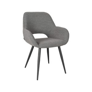 LABEL51 Eetkamerstoel Fer - Grijs - Boucle - Zwart Metalen Frame