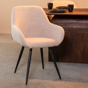 LABEL51 Eetkamerstoel Fender - Naturel - Boucle - Zwart Metalen Frame