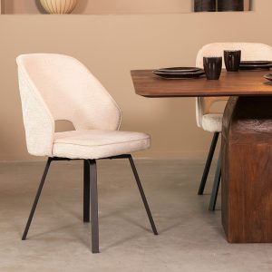 LABEL51 Eetkamerstoel Lewis - Creme - Chenille - Zwart Metalen Frame