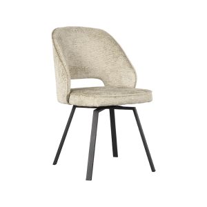 LABEL51 Eetkamerstoel Lewis - Beige - Chenille - Zwart Metalen Frame