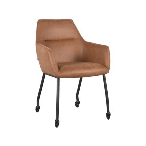 LABEL51 Eetkamerstoel Lenny - Cognac - Kunstleder - Zwart Metalen Frame