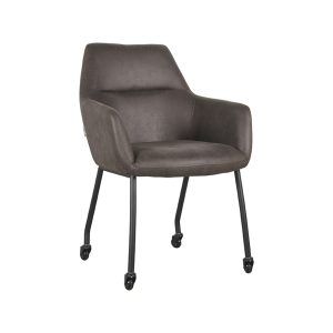 LABEL51 Eetkamerstoel Lenny - Antraciet - Kunstleder - Zwart Metalen Frame