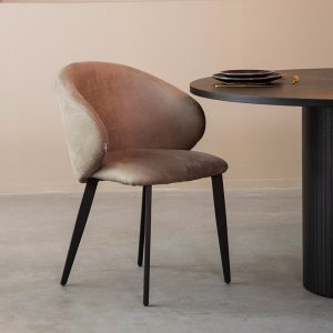 LABEL51 Eetkamerstoel Logan - Taupe - Kunstleder - Zwart Metalen Frame