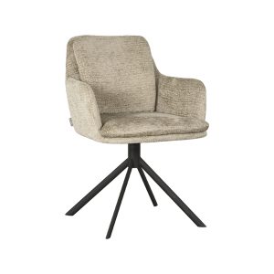 LABEL51 Eetkamerstoel Joy - Beige - Chenille - Zwart Metalen Frame