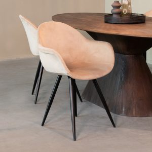 LABEL51 Eetkamerstoel Forli - Zand - Velvet - Zwart Metalen Frame