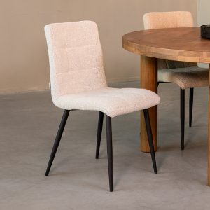 LABEL51 Eetkamerstoel Sam - Champagne - Boucle - Zwart Metalen Frame