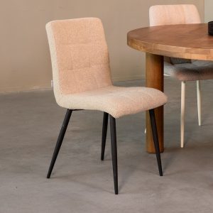 LABEL51 Eetkamerstoel Sam - Zand - Boucle - Zwart Metalen Frame