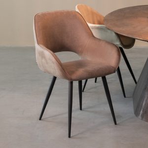 LABEL51 Eetkamerstoel Fer - Taupe - Kunstleder - Zwart Metalen Frame
