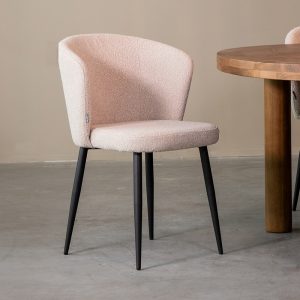 LABEL51 Eetkamerstoel Wave - Naturel - Boucle - Zwart Metalen Frame
