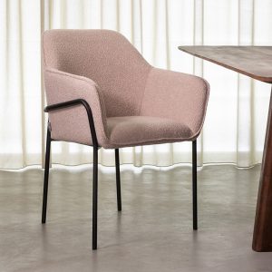 LABEL51 Eetkamerstoel Dexter - Naturel - Boucle - Zwart Metalen Frame