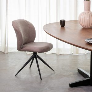 LABEL51 Eetkamerstoel Kimo - Taupe - Kunstleder - Zwart Metalen Frame