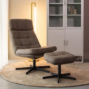 LABEL51 Fauteuil Alvar - Taupe - Kunstleder - Incl. Hocker