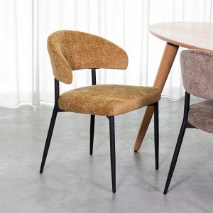 LABEL51 Eetkamerstoel Bliss - Mustard - Chenille - Zwart Metalen Frame