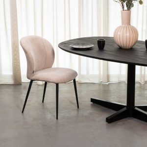 LABEL51 Eetkamerstoel Vino - Naturel - Chenille - Zwart Metalen Frame