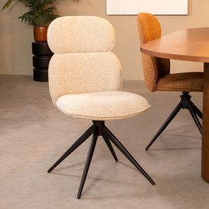 LABEL51 Eetkamerstoel Finn - Naturel - Boucle - Zwart Metalen Frame
