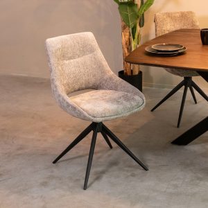 LABEL51 Eetkamerstoel Marlow - Stone - Chenille - Zwart Metalen Frame