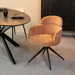 LABEL51 Eetkamerstoel Levi - Cognac - - Zwart Metalen Frame