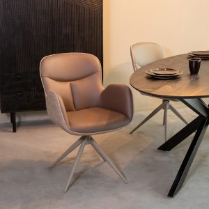 LABEL51 Eetkamerstoel Lasse - Bruin - Kunstleder - Taupe Metalen Frame