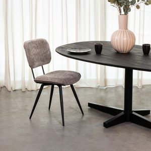 LABEL51 Eetkamerstoel Liva - Stone - Chenille - Zwart Metalen Frame