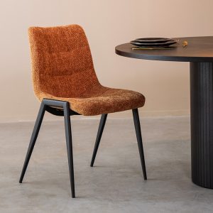 LABEL51 Eetkamerstoel Noor - Cognac - Chenille - Zwart Metalen Frame