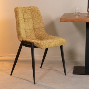 LABEL51 Eetkamerstoel Noor - Mustard - Chenille - Zwart Metalen Frame