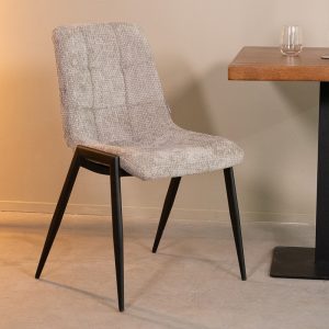 LABEL51 Eetkamerstoel Noor - Stone - Chenille - Zwart Metalen Frame