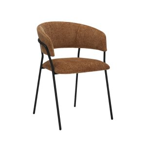 LABEL51 Eetkamerstoel Luuk - Cognac - Chenille - Zwart Metalen Frame