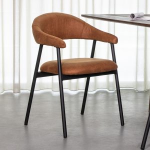 LABEL51 Eetkamerstoel Amaze - Cognac - Kunstleder - Zwart Metalen Frame