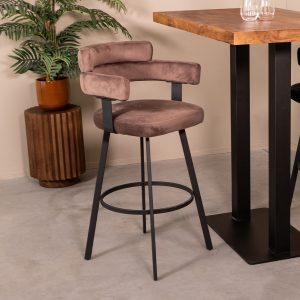 LABEL51 Barkruk Bardio - Taupe - Fluweel - Hoog