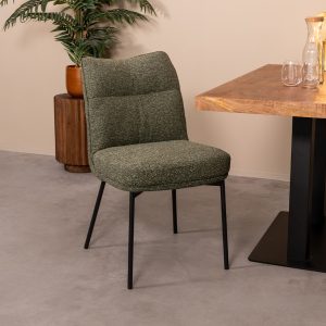 LABEL51 Eetkamerstoel Lennon - Forest - Boucle - Zwart Metalen Frame