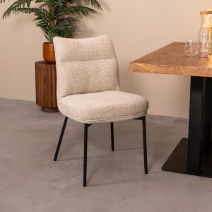 LABEL51 Eetkamerstoel Lennon - Naturel - Boucle - Zwart Metalen Frame