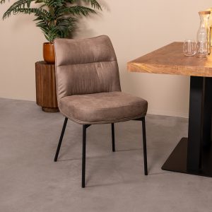 LABEL51 Eetkamerstoel Lennon - Taupe - Kunstleder - Zwart Metalen Frame