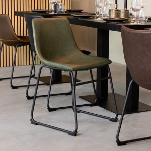 LABEL51 Eetkamerstoel Risto - Hunter - Kunstleder - Zwart Metalen Frame