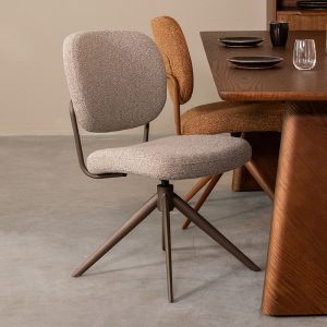 LABEL51 Eetkamerstoel Geneva - Mushroom - Boucle - Brons Metalen Frame
