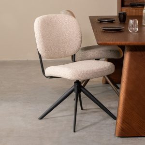 LABEL51 Eetkamerstoel Geneva - Naturel - Boucle - Zwart Metalen Frame